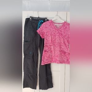 Medium Tall Lotus Scrub Pants and Pink Medium Koi Scrub Top